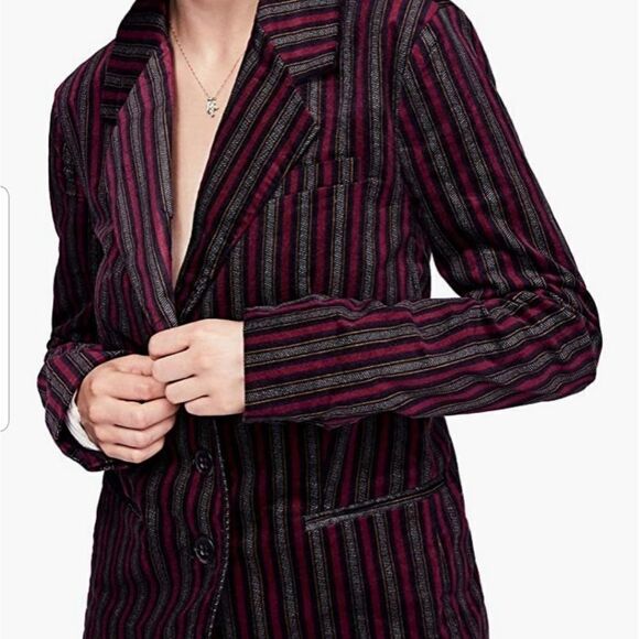 Free People B-Line Stripped Blazer - Picture 1 of 8